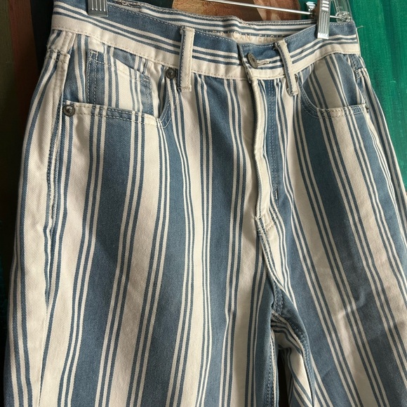American Eagle Outfitters Blue and White Striped Straight Leg Jeans Size 4 - Picture 5 of 16